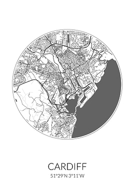 Cardiff City Map White