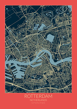 Rotterdam Map Red Blue