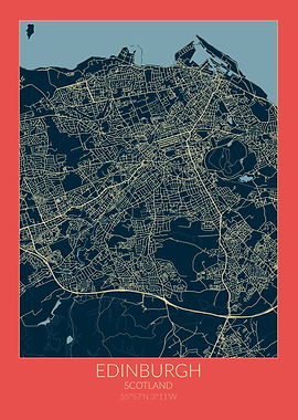 Edinburgh Map Red Blue
