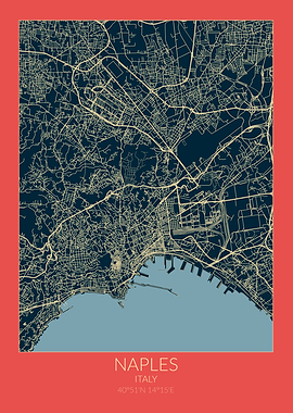 Naples Map Red Blue