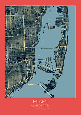 Miami Map Red Blue
