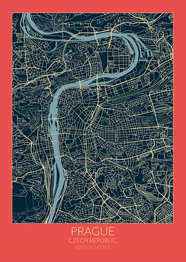 Prague Map Red Blue