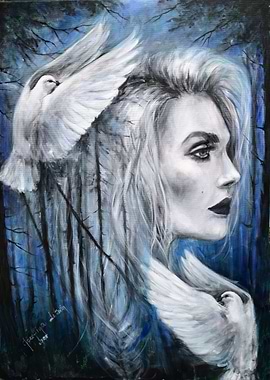 LADY BIRD girl with doves