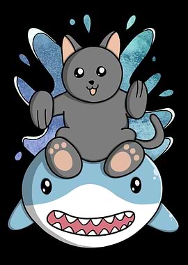 Cat Rides Swimming Shark