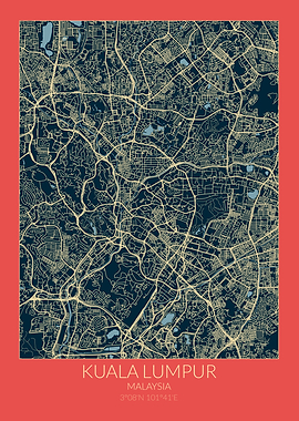 Kuala Lumpur Map Red Blue