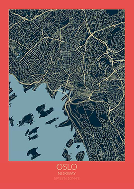 Oslo Map Red Blue