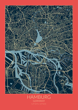 Hamburg Map Red Blue