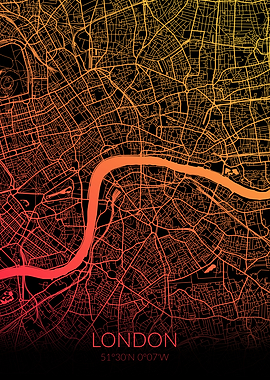 London Map Black Orange