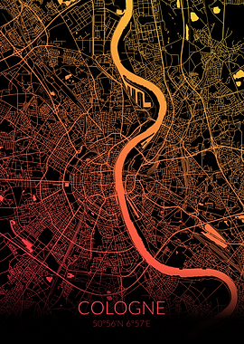 Cologne Map Black Orange