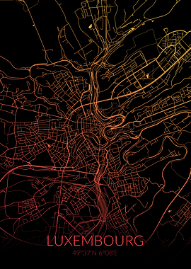 Luxembourg Map Black Orang