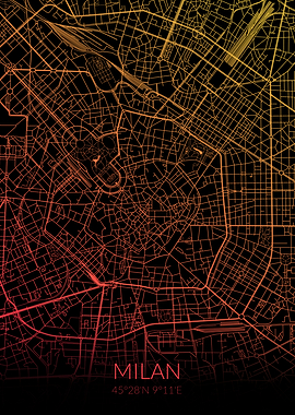 Milan Map Black Orange