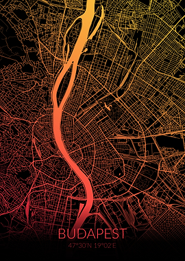 Budapest Map Black Orange