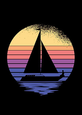 Retro Sunset Sailboat