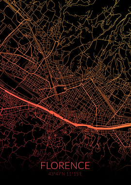 Florence Map Black Orange