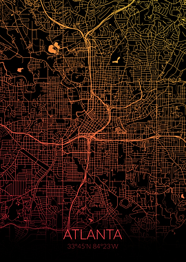 Atlanta Map Black Orange