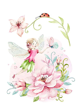 Cute fairy and ladybug
