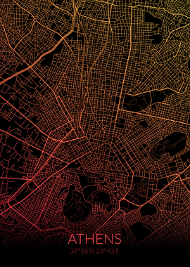 Athens Map Black Orange