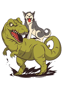 HUSKY RIDING DINOSAUR