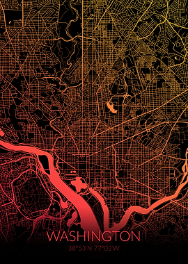 Washington Map Black Orang