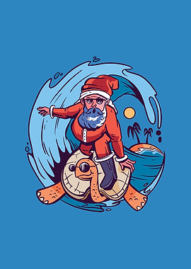 Santa Claus Surfing Turtle