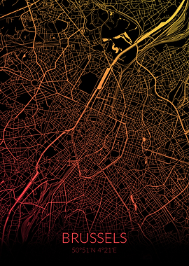 Brussels Map Black Orange