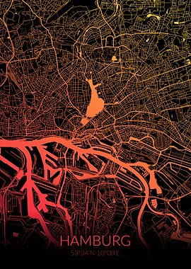 Hamburg Map Black Orange