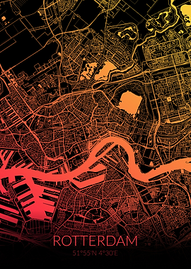 Rotterdam Map Black Orange