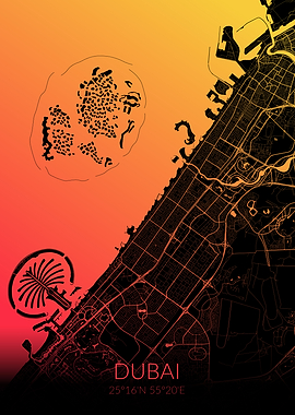 Dubai Map Black Orange