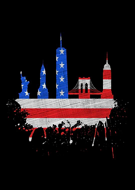 New York Skyline US Flag