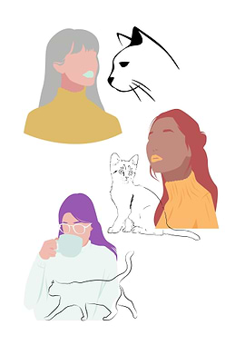 Woman and Cat Illustration