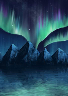 Northern lights mountains