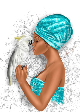 A woman with a parrot