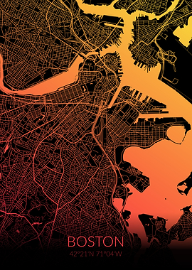 Boston Map Black Orange