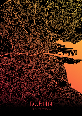 Dublin Map Black Orange