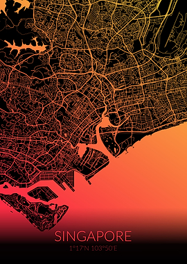 Singapore Map Black Orange