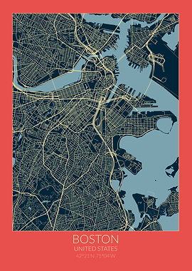 Boston Map Red Blue