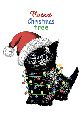 Black kitten in Santa hat