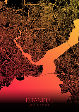 Istanbul Map Black Orange