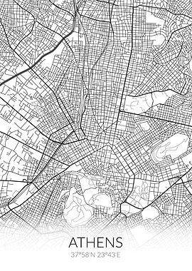 Athens City Map White