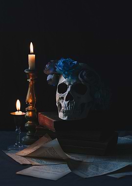 Skull with flowers crown