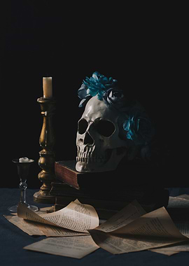 Skull with flowers crown