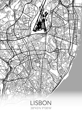 Lisbon City Map White