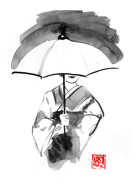 geisha under umbrella