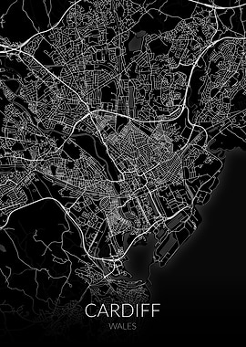 Cardiff Map Black
