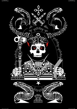 Card skull death with horn