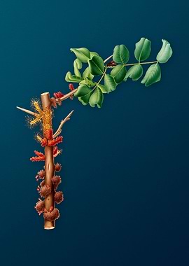 Vintage Carob Flower Fruit