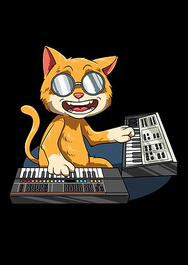 Synthesizer Cat Playing