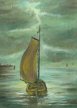 Old sail boat on water