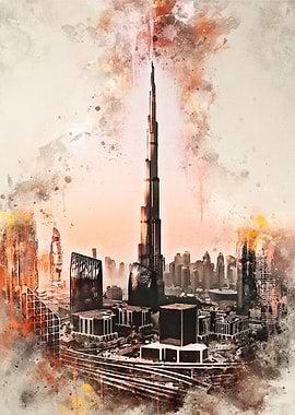 Burj Khalifa in Watercolor