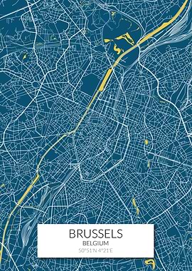 Brussels Map Blue White